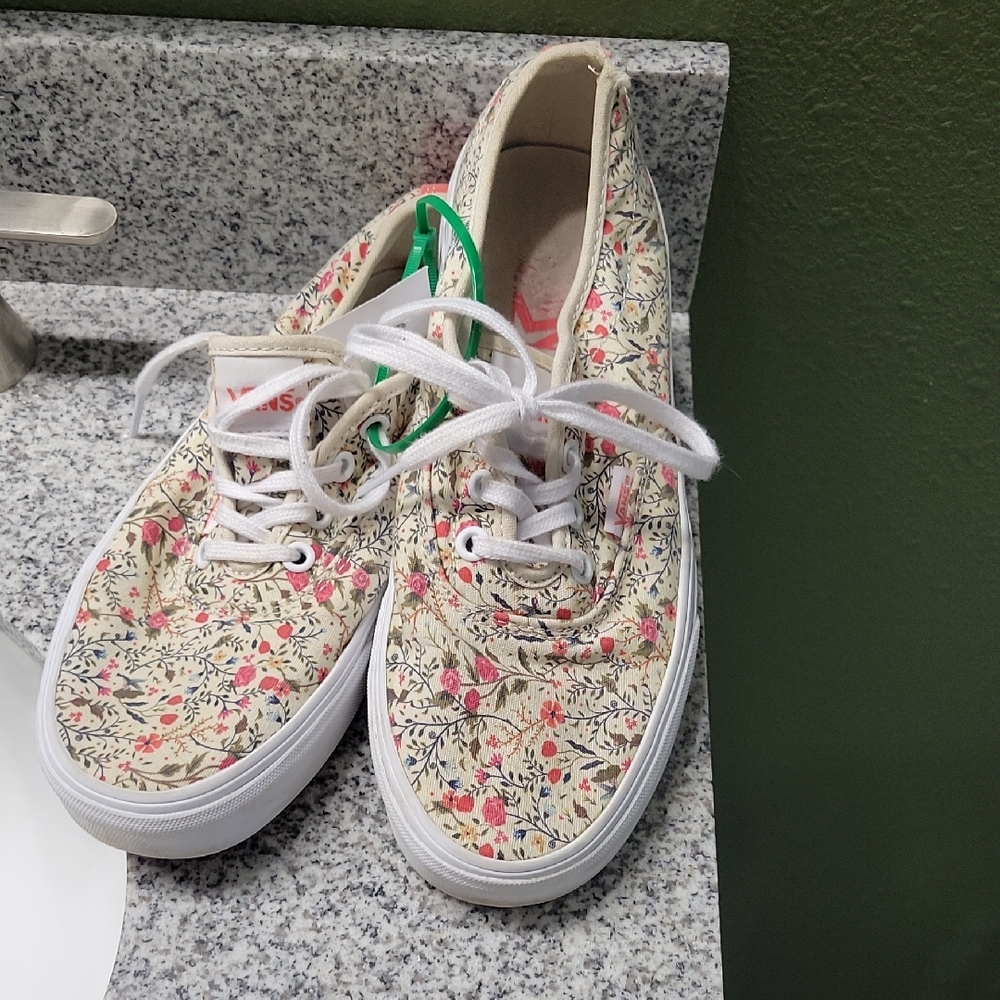 Vans Beige Floral Print Sneakers